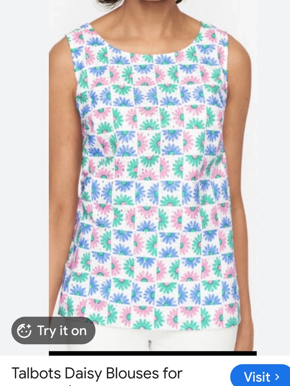 Talbots Sleeveless Daisy-Print Tank Top in Pink, Blue & Green